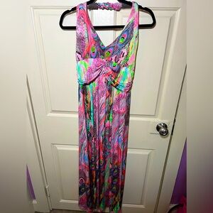 SHORELINE neon halter maxi dress